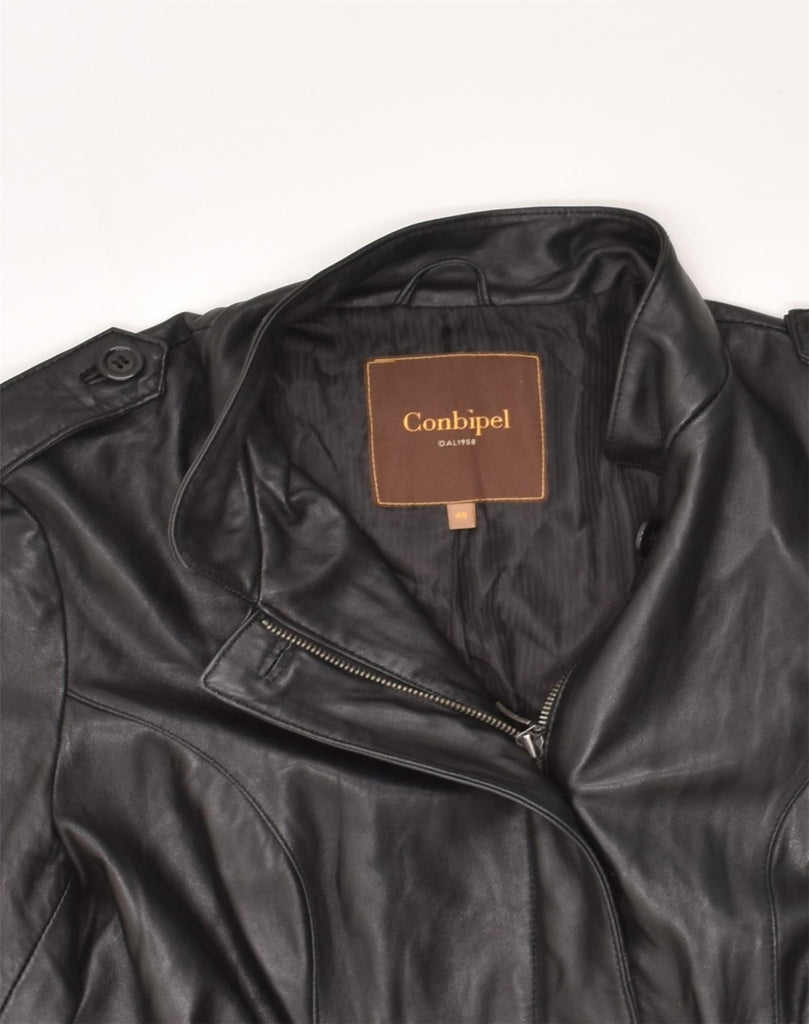 CONBIPEL Womens Military Leather Jacket IT 48 XL Black Leather | Vintage Conbipel | Thrift | Second-Hand Conbipel | Used Clothing | Messina Hembry 