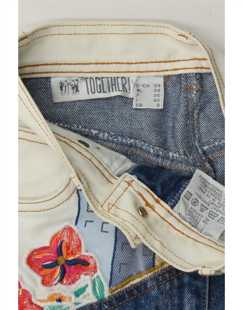 TOGETHER Womens Graphic Tapered Jeans UK 8 Small W24 L31  Blue Floral Vintage Together and Second-Hand Together from Messina Hembry 