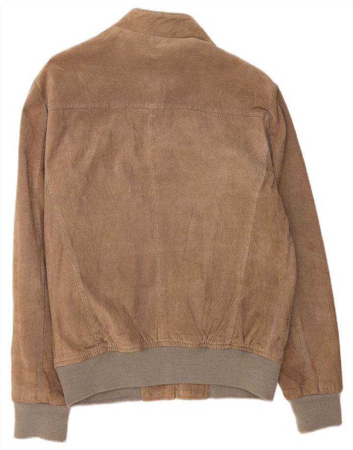 Vintage Mens Suede Bomber Jacket UK 38 Medium Grey Leather