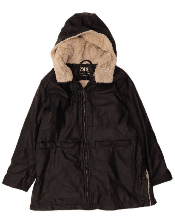 Zara Girls Hooded Sherpa Jacket 11-12 Years Black Polyethylene