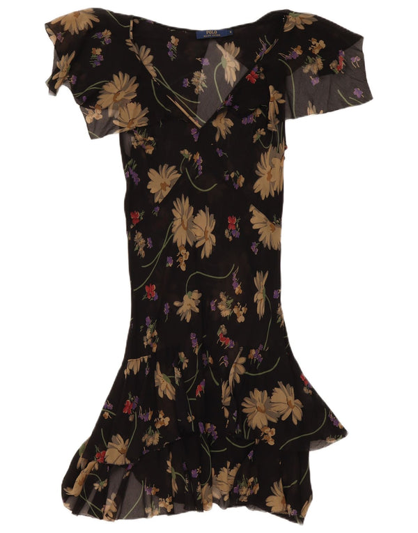 Polo Ralph Lauren Womens Asymmetrical Dress US 8 Medium Black Floral