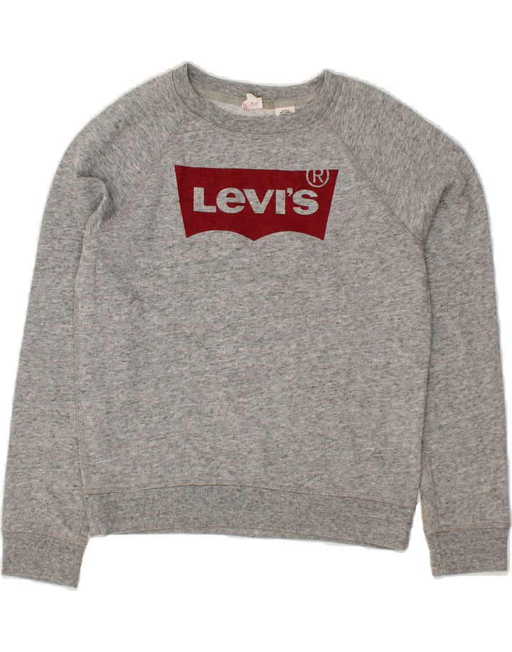 LEVI'S Womens Oversized Crop Graphic Sweatshirt Jumper UK 6 XS Grey Cotton Vintage Levi's and Second-Hand Levi's from Messina Hembry 