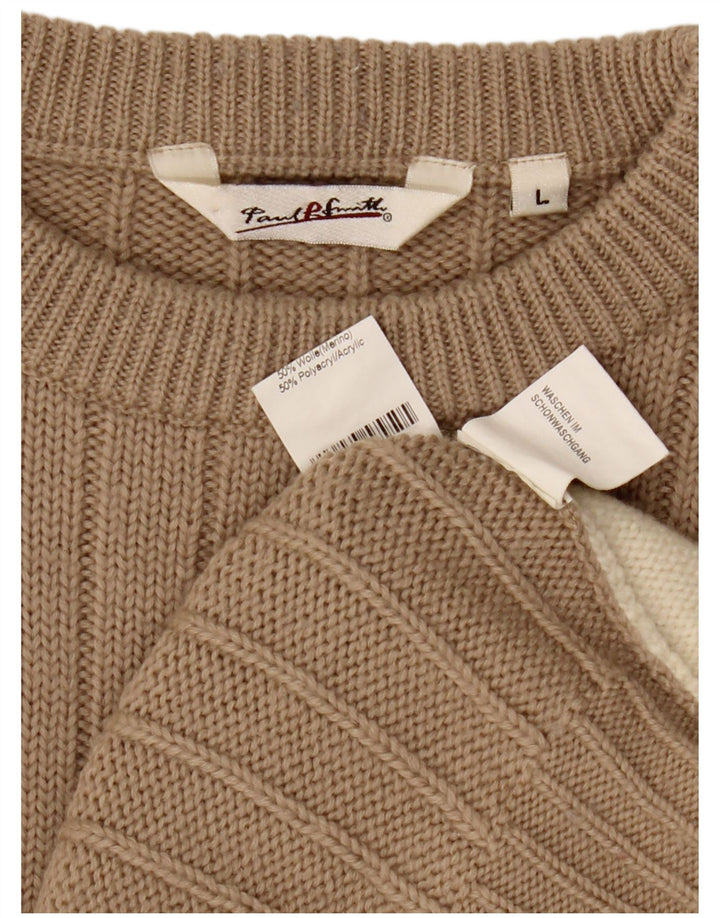 Paul Smith Mens Crew Neck Jumper Sweater Large Beige Colourblock Wool