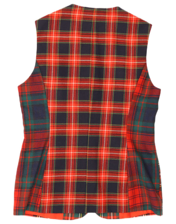 Trussardi Womens Longline Waistcoat IT 46 Large Red Plaid Virgin Wool