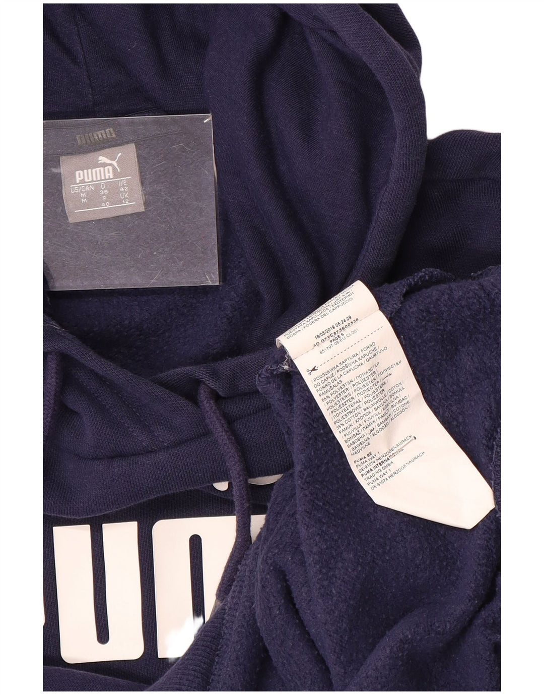 PUMA Womens Graphic Hoodie Jumper UK 12 Medium Navy Blue Polyester