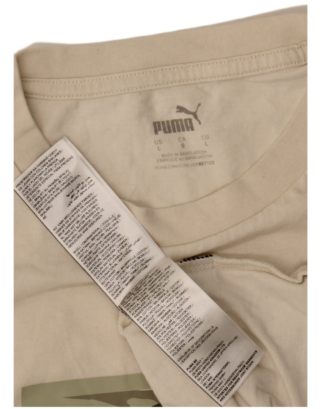 Puma Mens Graphic T-Shirt Top Large Off White Cotton
