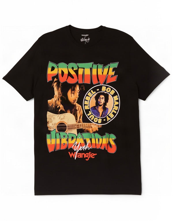 Wrangler Mens Bob Marley Graphic T-Shirt Top Large Black Cotton