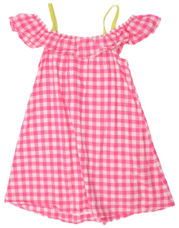 Benetton Girls Off Shoulder Dress 8-9 Years Large Pink Gingham Cotton