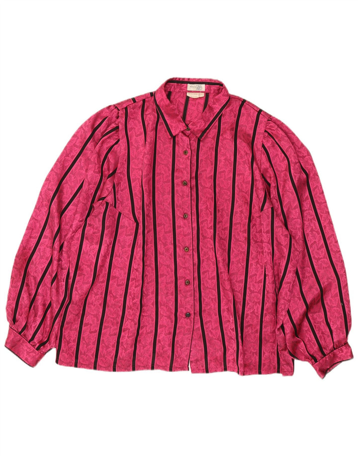 Vintage Womens Oversized Shirt Blouse IT 52 2XL Pink Striped Polyester