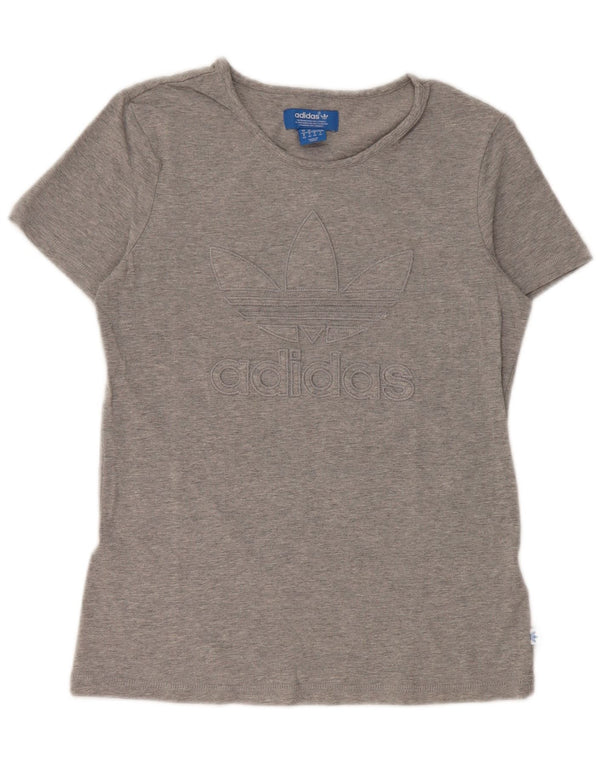 Adidas Womens Graphic T-Shirt Top UK 14 Medium Grey Flecked Cotton
