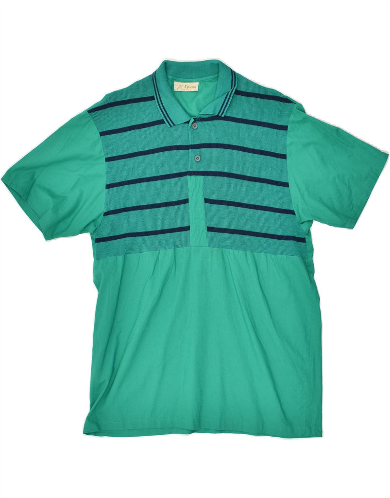 VINTAGE Mens Polo Shirt Medium Green Striped Cotton | Vintage Vintage | Thrift | Second-Hand Vintage | Used Clothing | Messina Hembry 