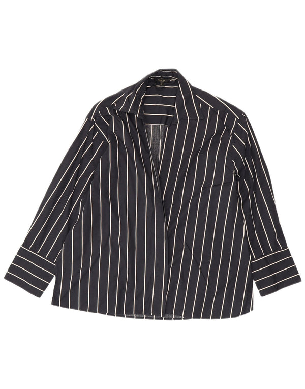 MASSIMO DUTTI Womens Cardigan Top UK 14 Medium Navy Blue Striped Cotton