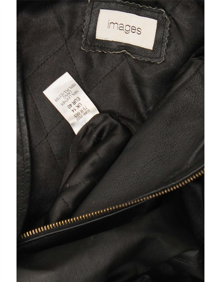 Vintage Womens Hooded Leather Jacket UK 14 Medium Black