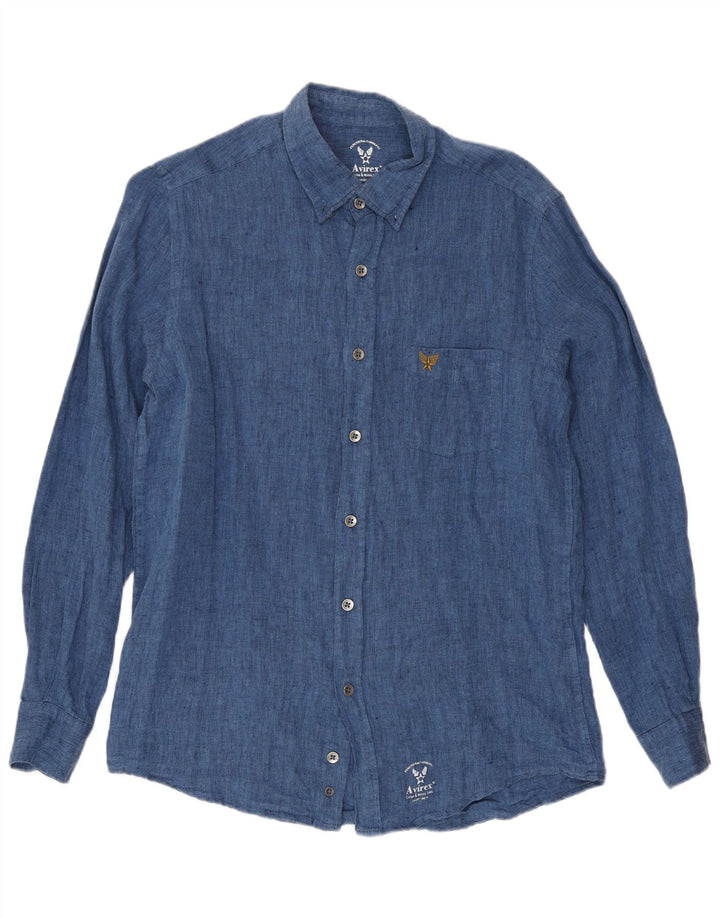 Avirex Mens Shirt Medium Navy Blue Linen