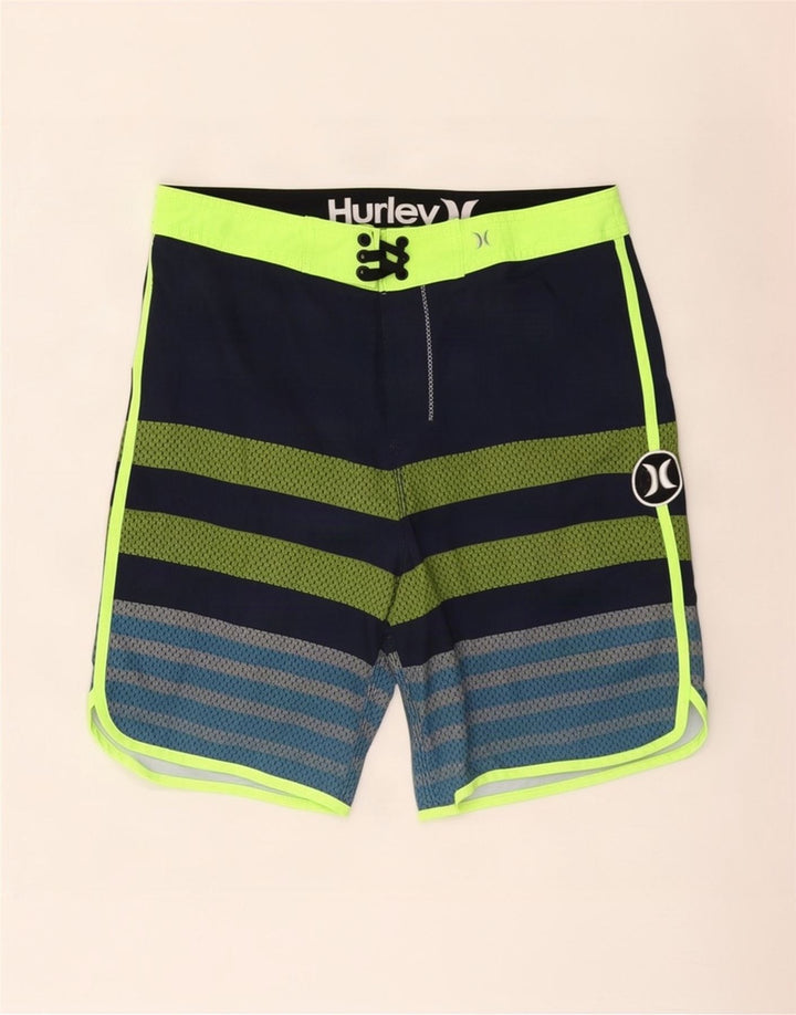 Hurley Mens Swimming Shorts Medium Blue Striped Polyester