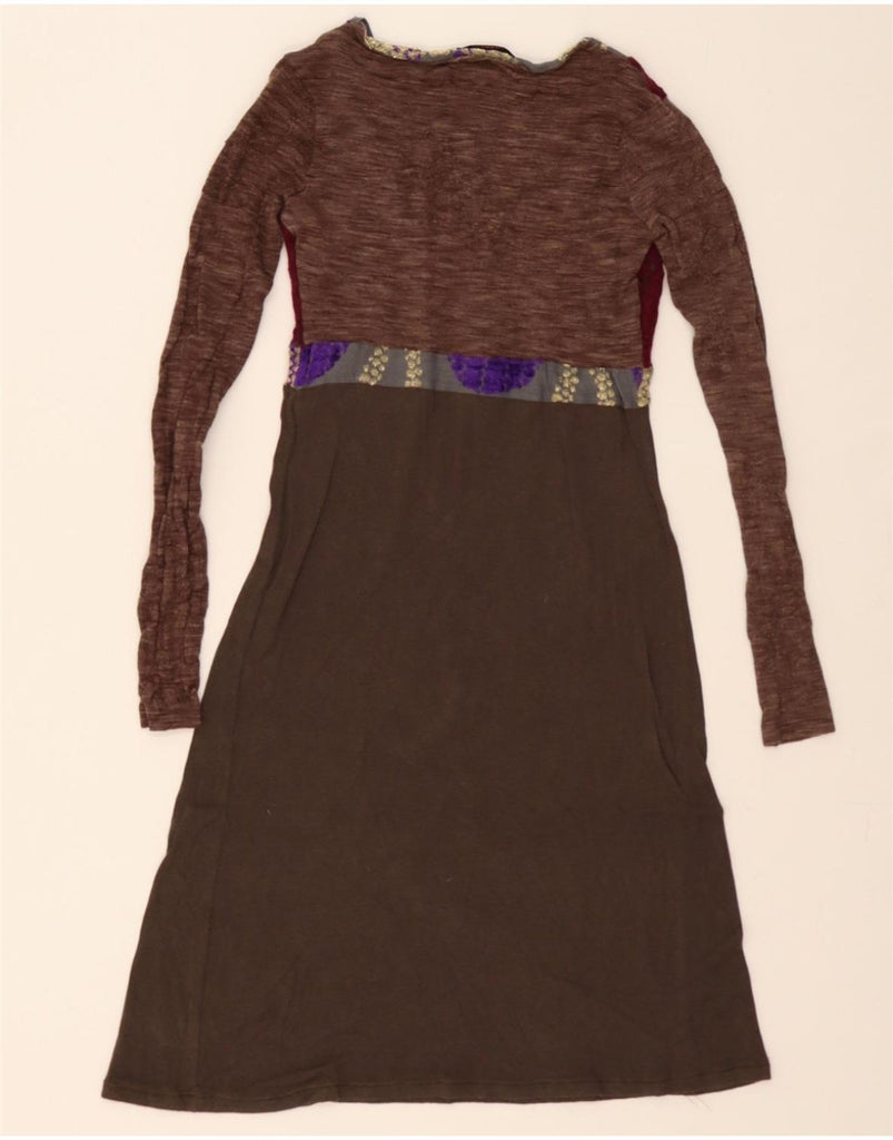 CUSTO BARCELONA Womens Long Sleeve A-Line Dress UK 4 XS Brown Colourblock Vintage Custo Barcelona and Second-Hand Custo Barcelona from Messina Hembry 