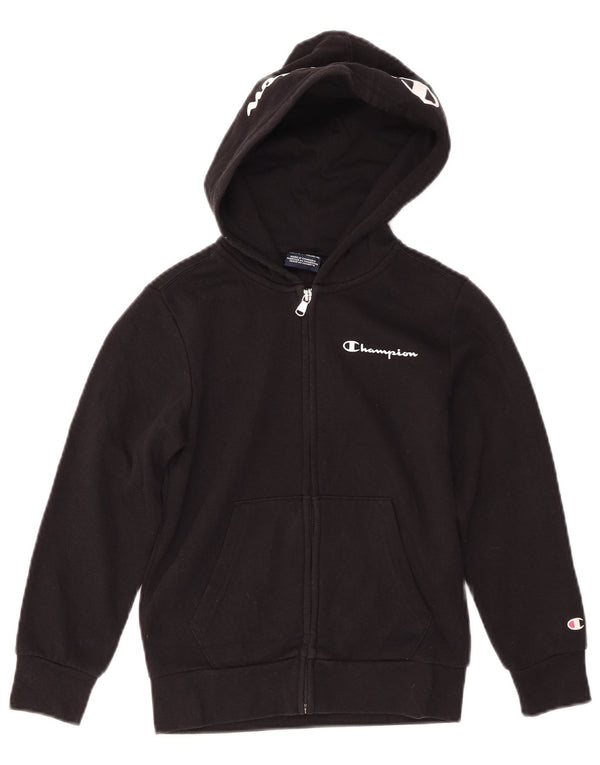 Champion Boys Graphic Zip Hoodie Sweater 7-8 Years Small  Black