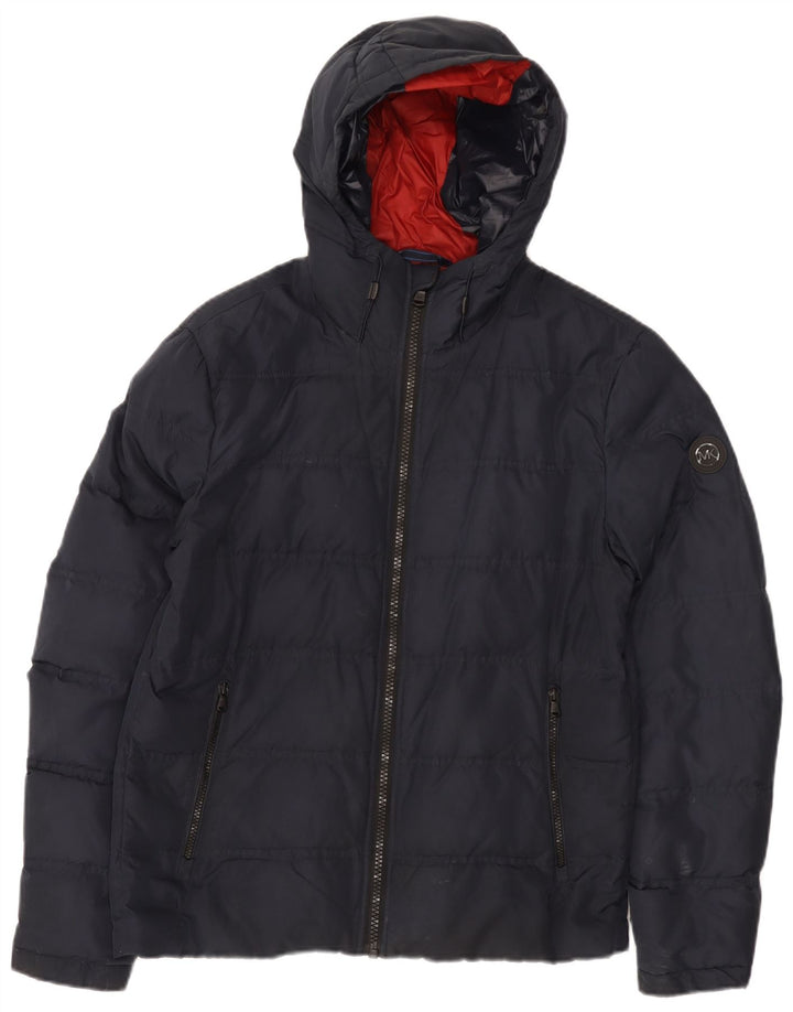 Michael Kors Mens Hooded Padded Jacket UK 38 Medium Navy Blue Polyester