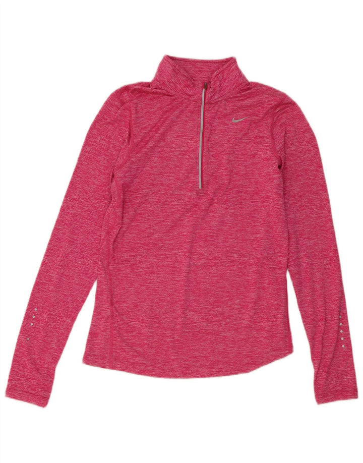 Nike Womens Zip Neck Pullover Tracksuit Top UK 10 Small Pink Polyester