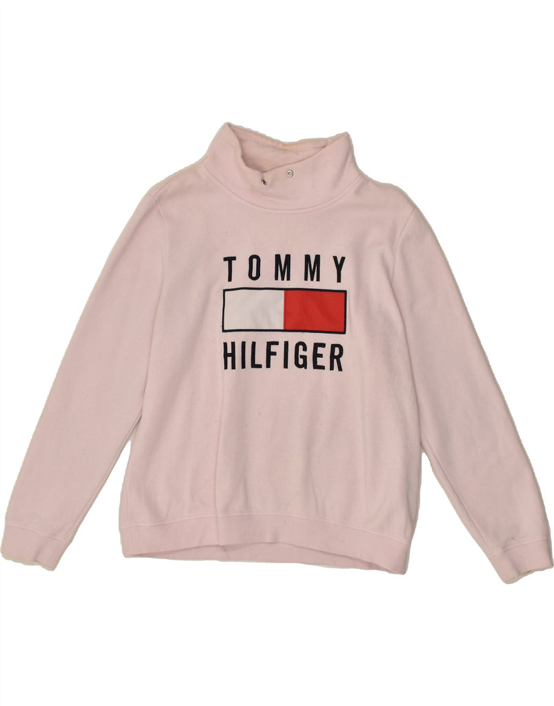 TOMMY HILFIGER Womens Graphic Sweatshirt Jumper UK 16 Large Pink Cotton | Vintage Tommy Hilfiger | Thrift | Second-Hand Tommy Hilfiger | Used Clothing | Messina Hembry 