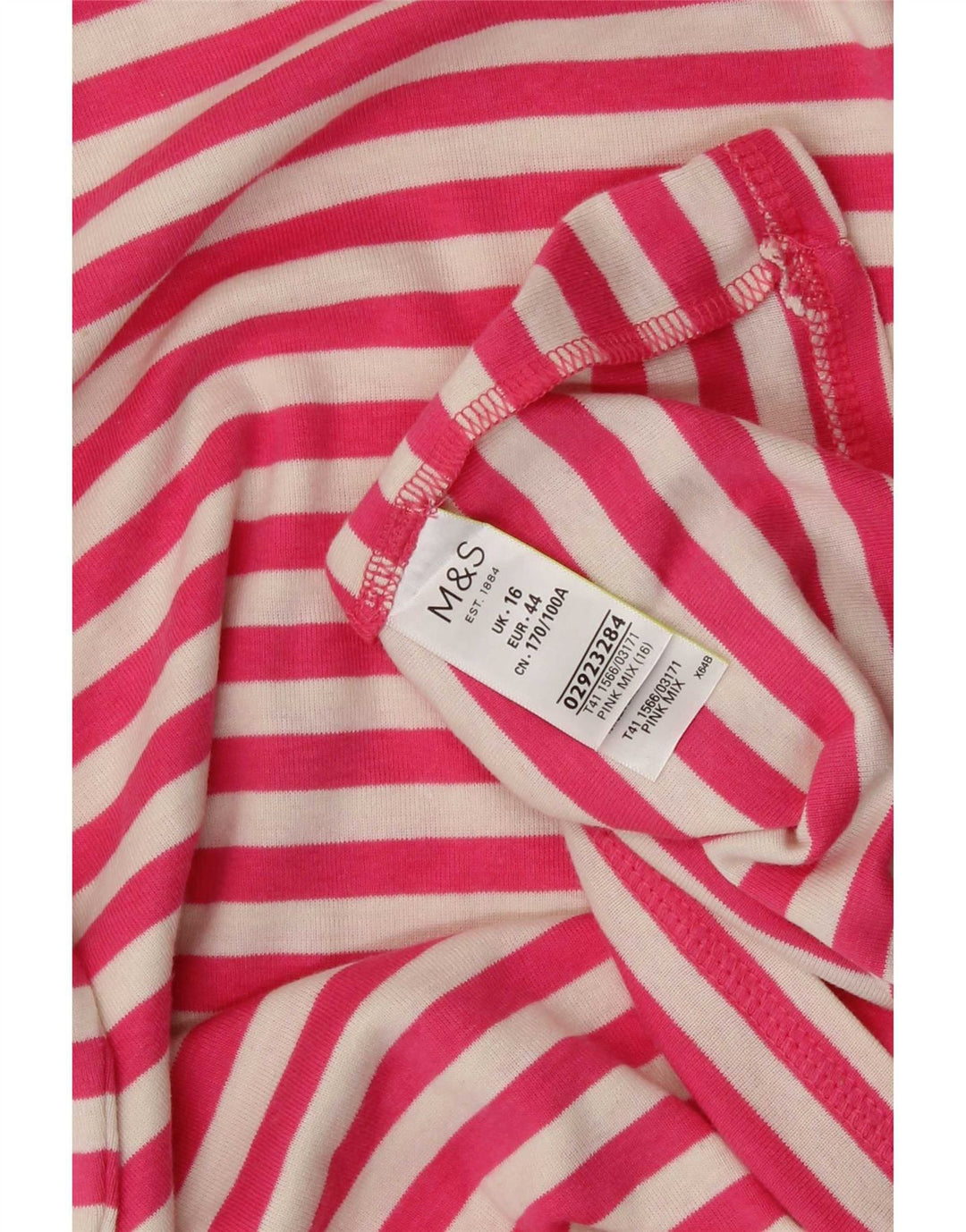 Marks & Spencer Womens Top Long Sleeve UK 16 Large Pink Striped Cotton