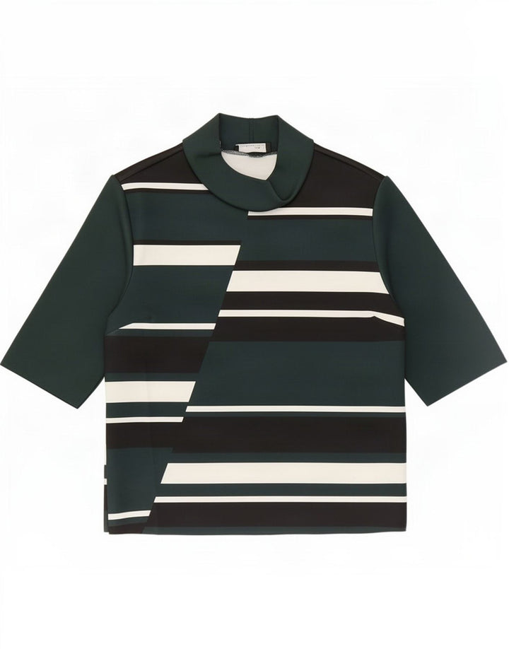 Zara Womens Blouse Top UK 12 Medium Green Colourblock Polyester