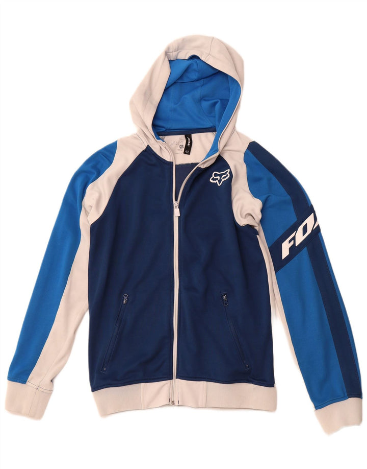 FOX Mens Graphic Zip Hoodie Sweater Small Blue Colourblock