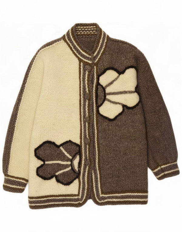 Vintage Womens Cardigan Sweater UK 14 Large Grey Floral