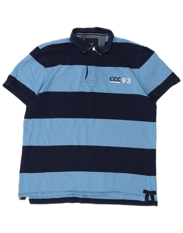Crew Clothing Mens Graphic Rugby Polo Shirt Large Blue Striped Cotton
