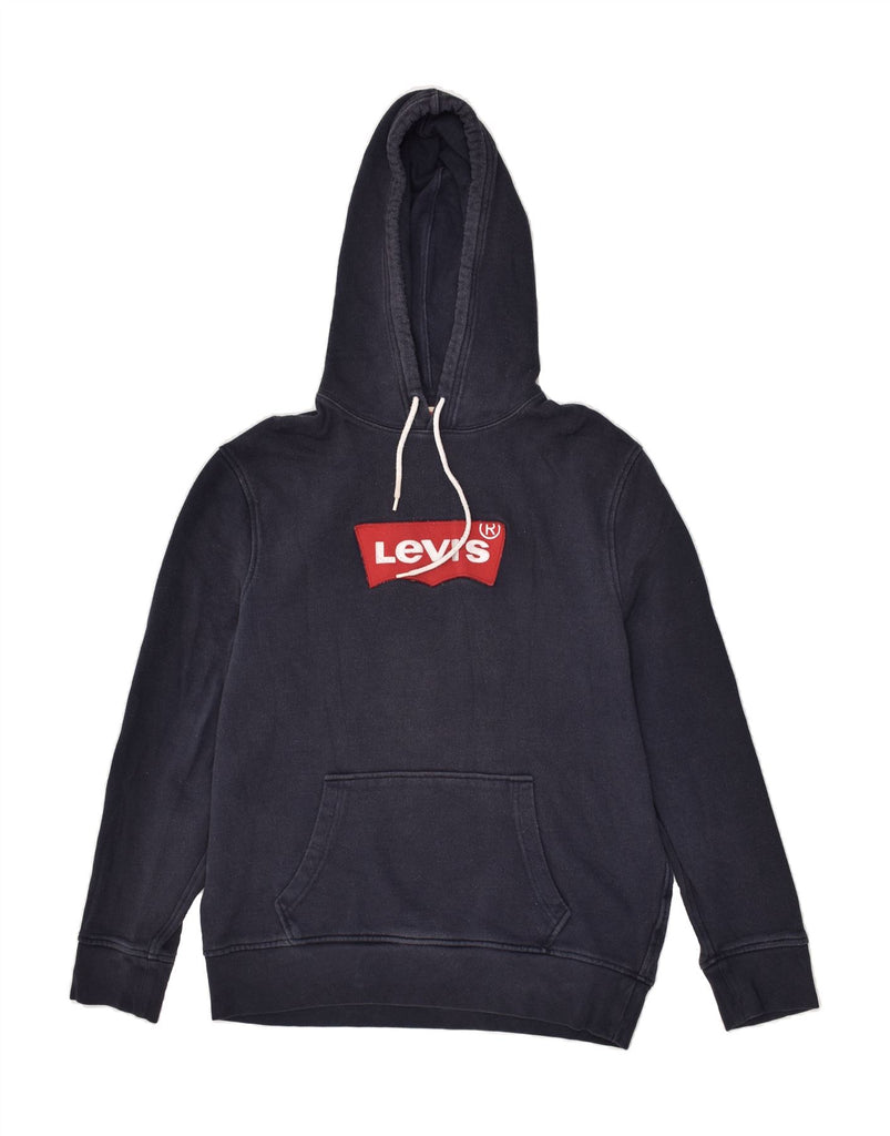 LEVI'S Mens Graphic Hoodie Jumper Large Navy Blue Cotton Vintage Levi's and Second-Hand Levi's from Messina Hembry 