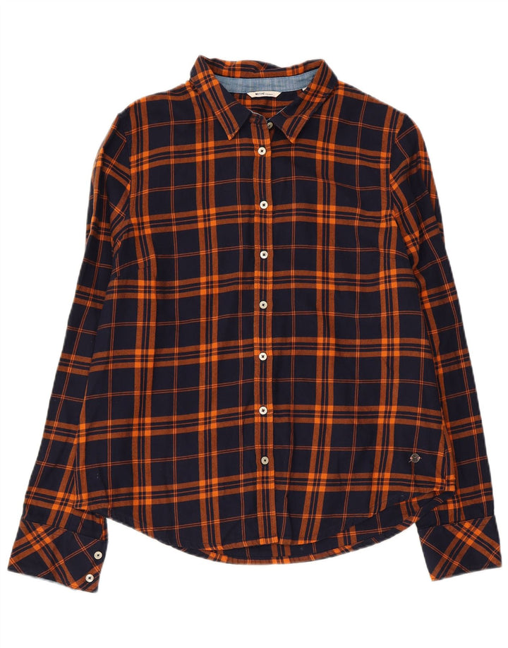 MUSTANG Womens Flannel Shirt EU 38 Medium Navy Blue Check Cotton