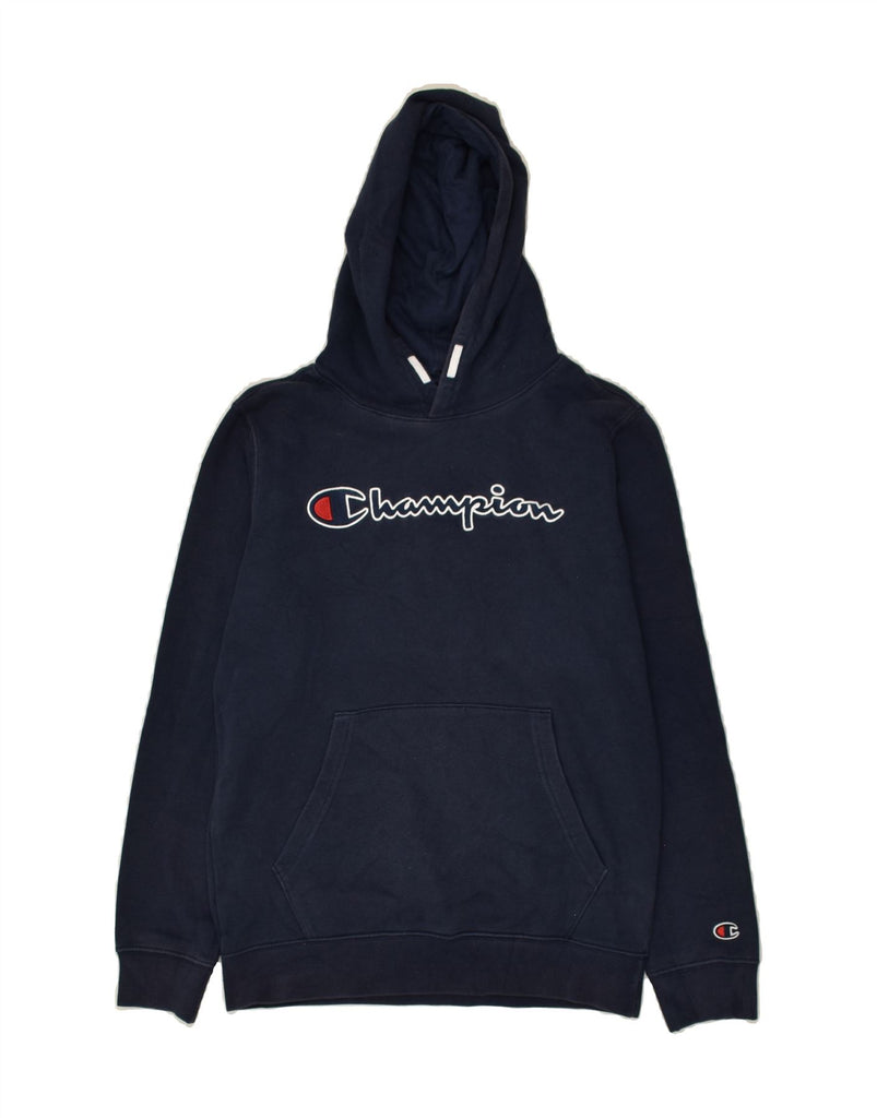 CHAMPION Boys Graphic Hoodie Jumper 13-14 Years XL Navy Blue Cotton | Vintage Champion | Thrift | Second-Hand Champion | Used Clothing | Messina Hembry 