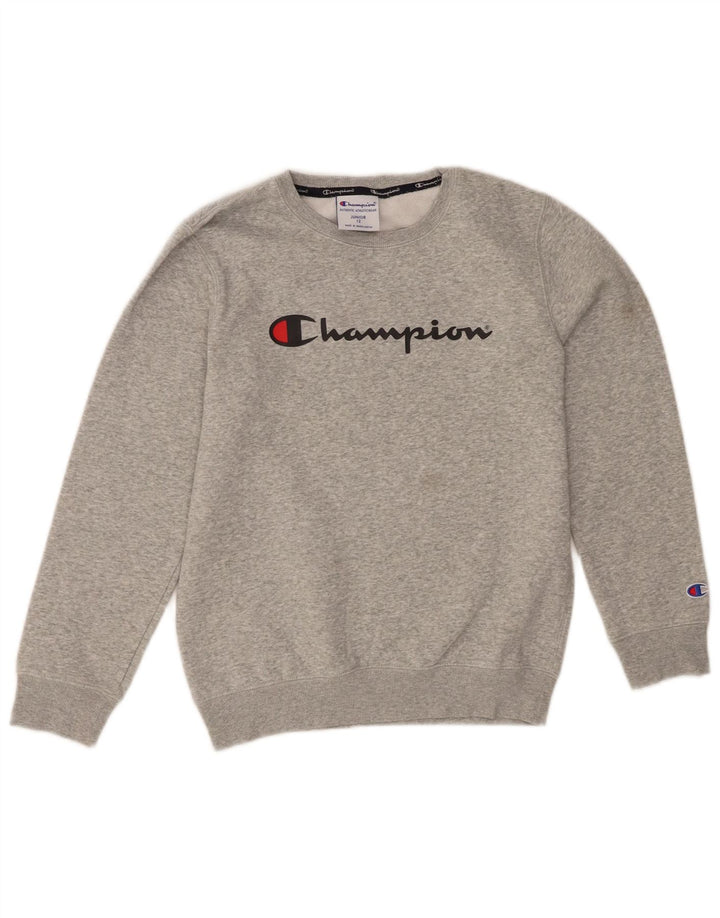 CHAMPION Boys Graphic Sweatshirt Jumper 11-12 Years Grey Flecked Cotton