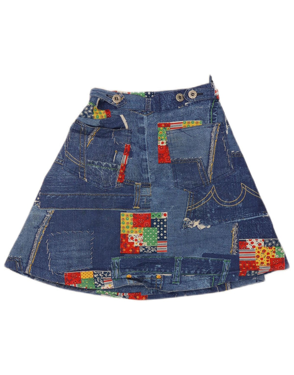 Vintage Womens Denim Wrap Skirt W24 XS Blue Patchwork