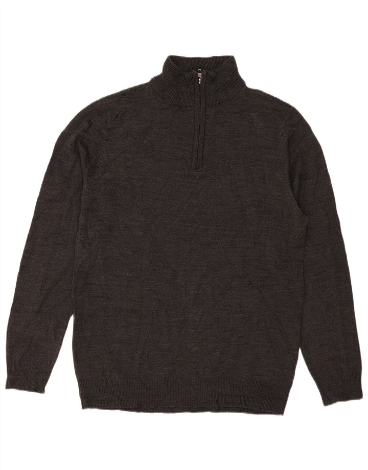 French Connection Mens Zip Neck Jumper Sweater Large Grey Acrylic