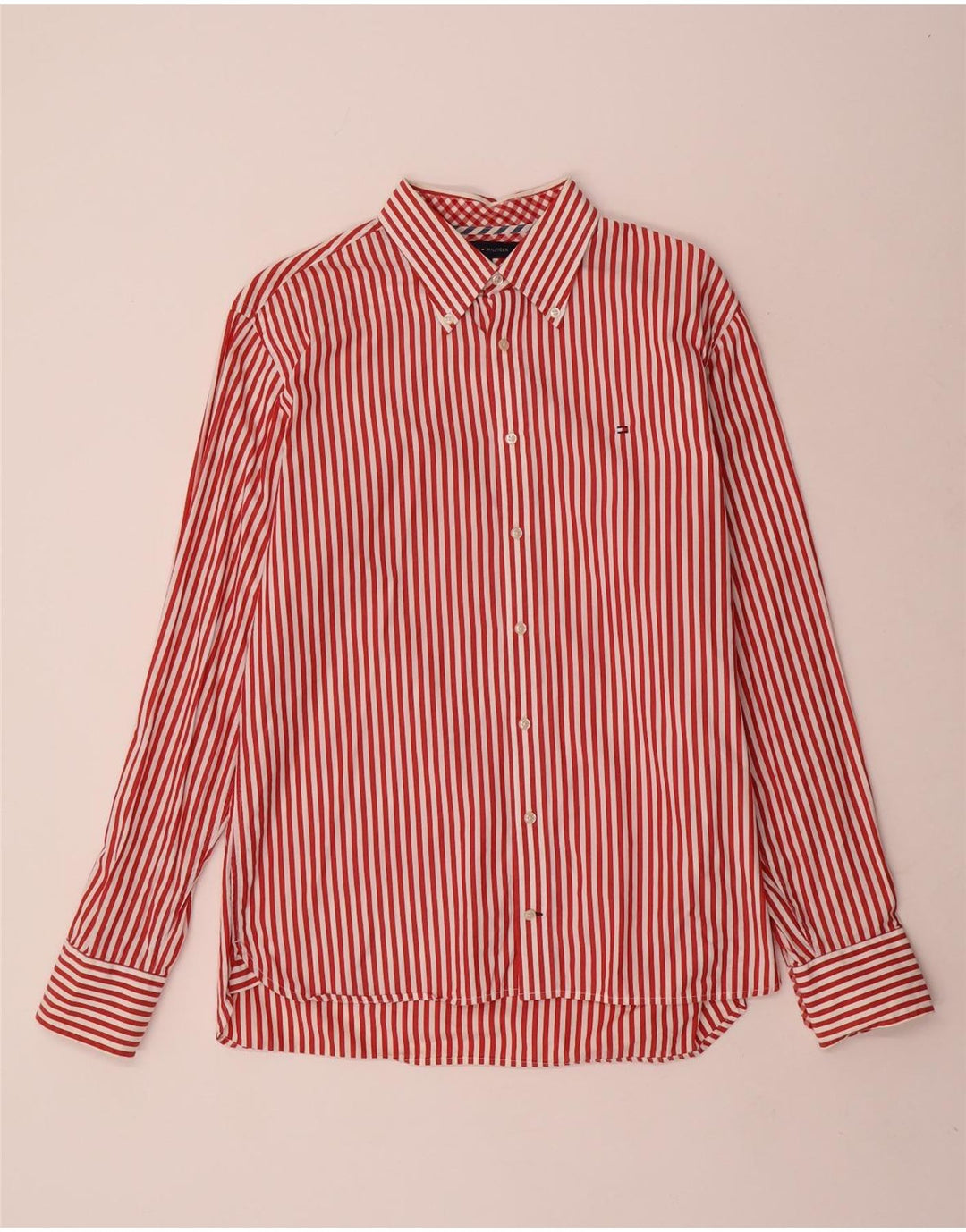 Tommy Hilfiger Mens Shirt Large Red Striped Cotton