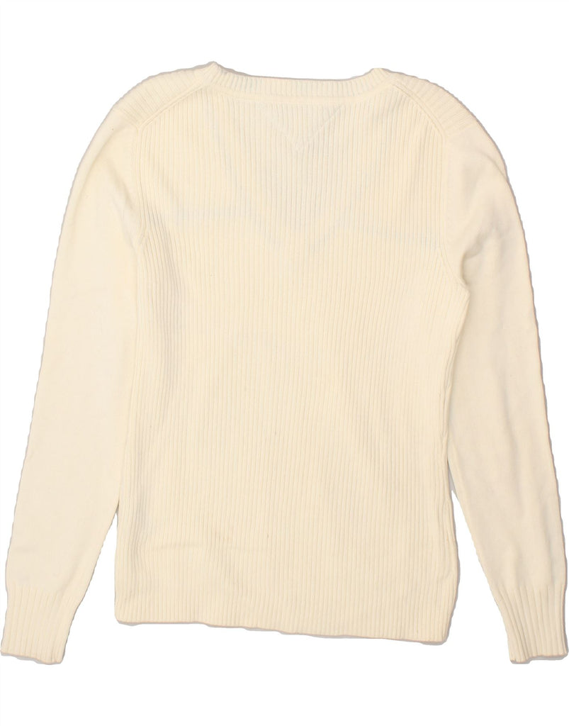 TOMMY HILFIGER Womens V-Neck Jumper Sweater UK 14 Large Beige Cotton | Vintage Tommy Hilfiger | Thrift | Second-Hand Tommy Hilfiger | Used Clothing | Messina Hembry 