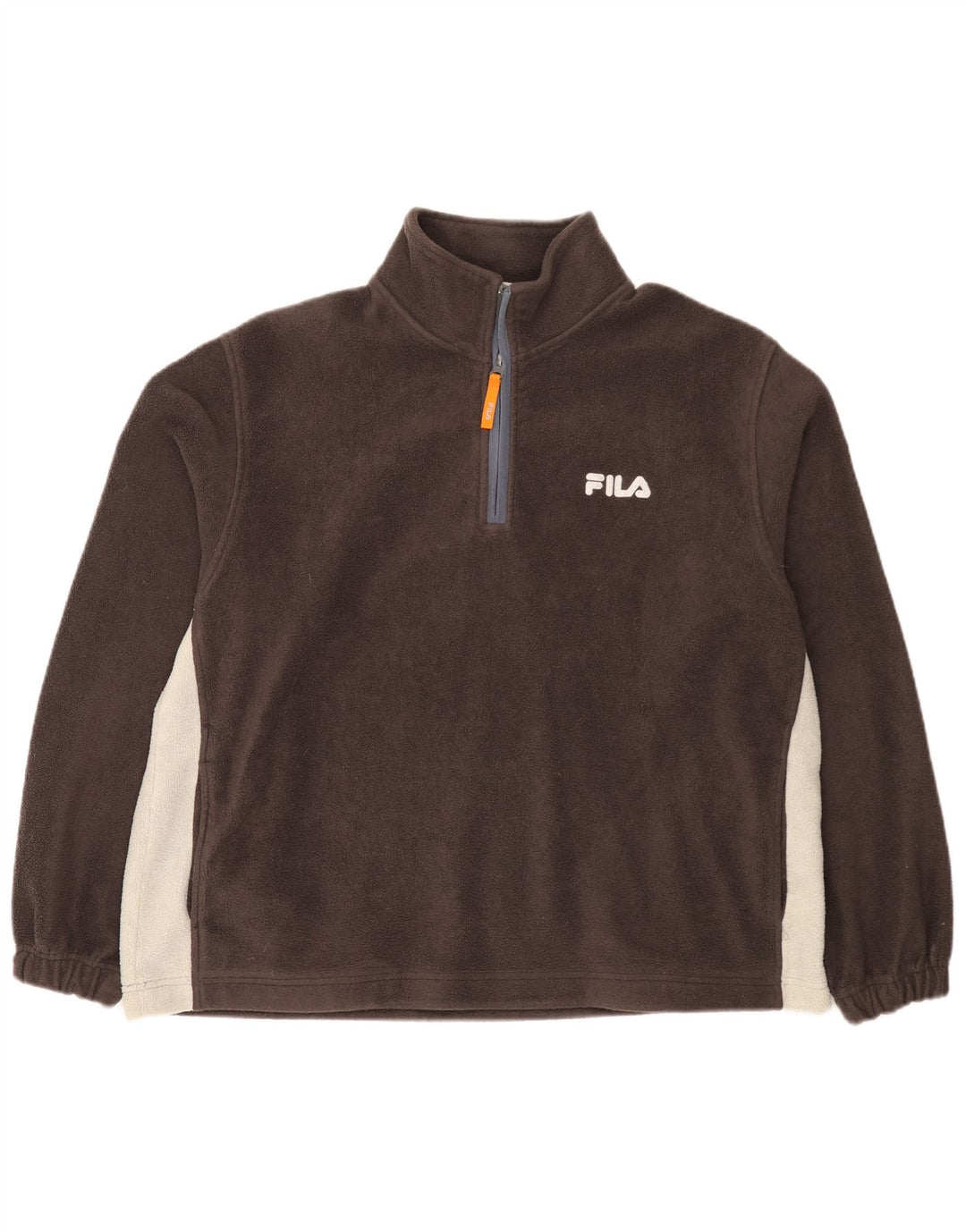 Fila Mens Zip Neck Fleece Jumper Large Brown Colourblock Polyester