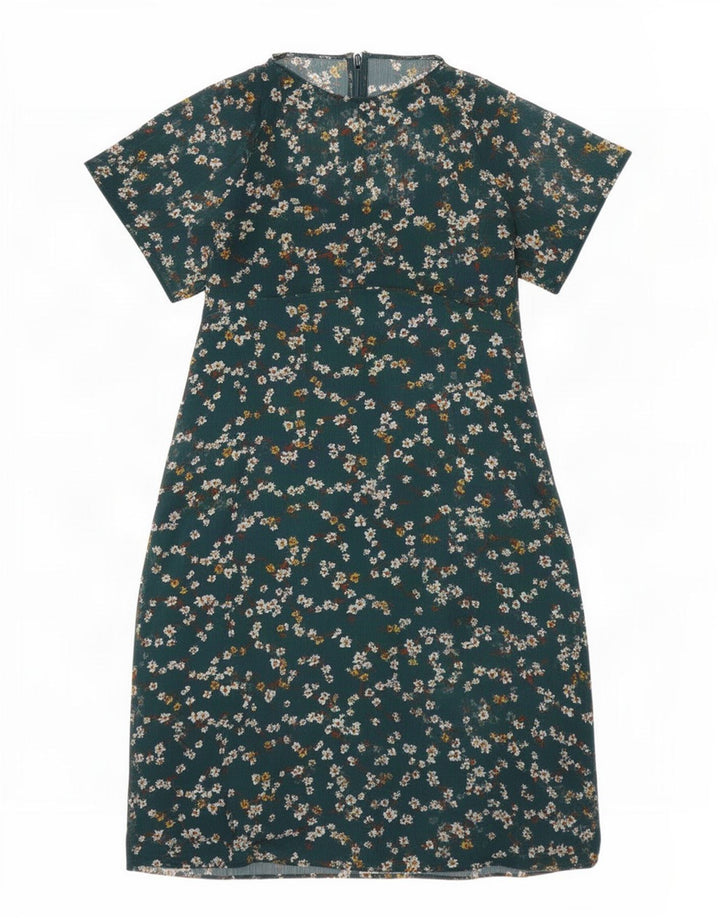 Marks & Spencer Womens A-Line Dress UK 10 Small Green Floral Polyester