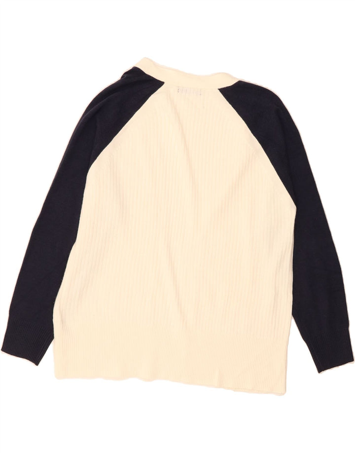 MARKS & SPENCER Womens Cardigan Sweater UK 16 Large Off White Colourblock Vintage Marks & Spencer and Second-Hand Marks & Spencer from Messina Hembry 