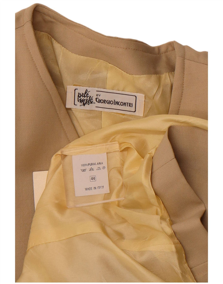 VINTAGE Womens Double Breasted Blazer Jacket IT 44 Medium Beige Wool