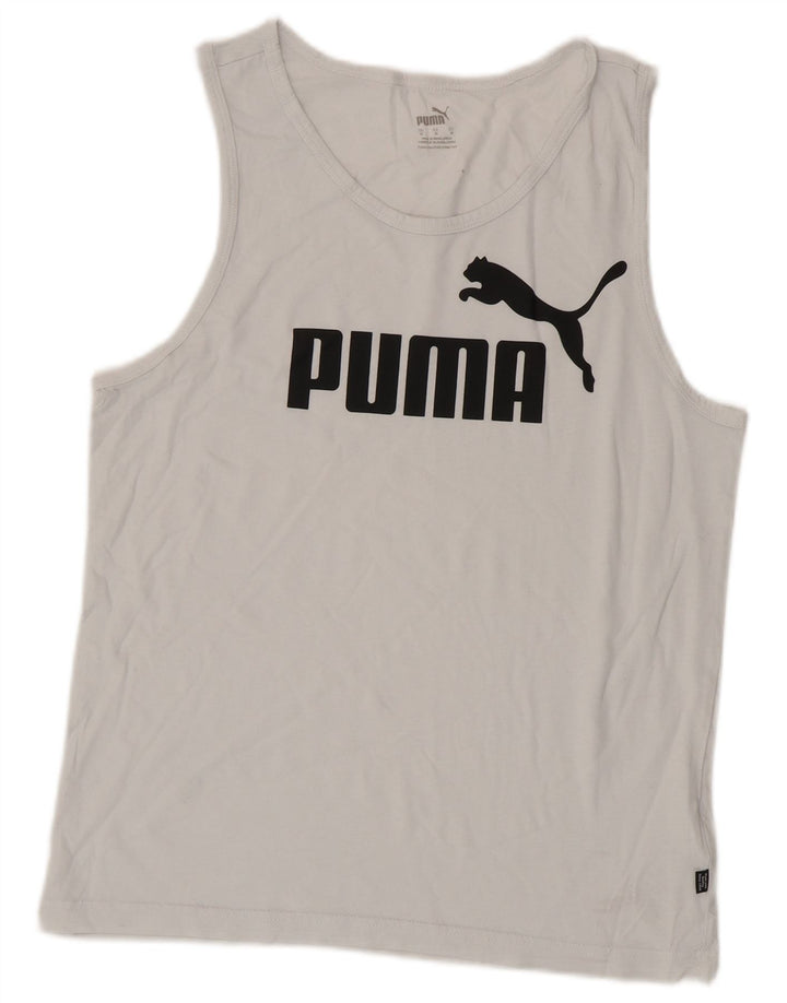 Puma Womens Graphic Vest Top UK 14 Medium White Cotton