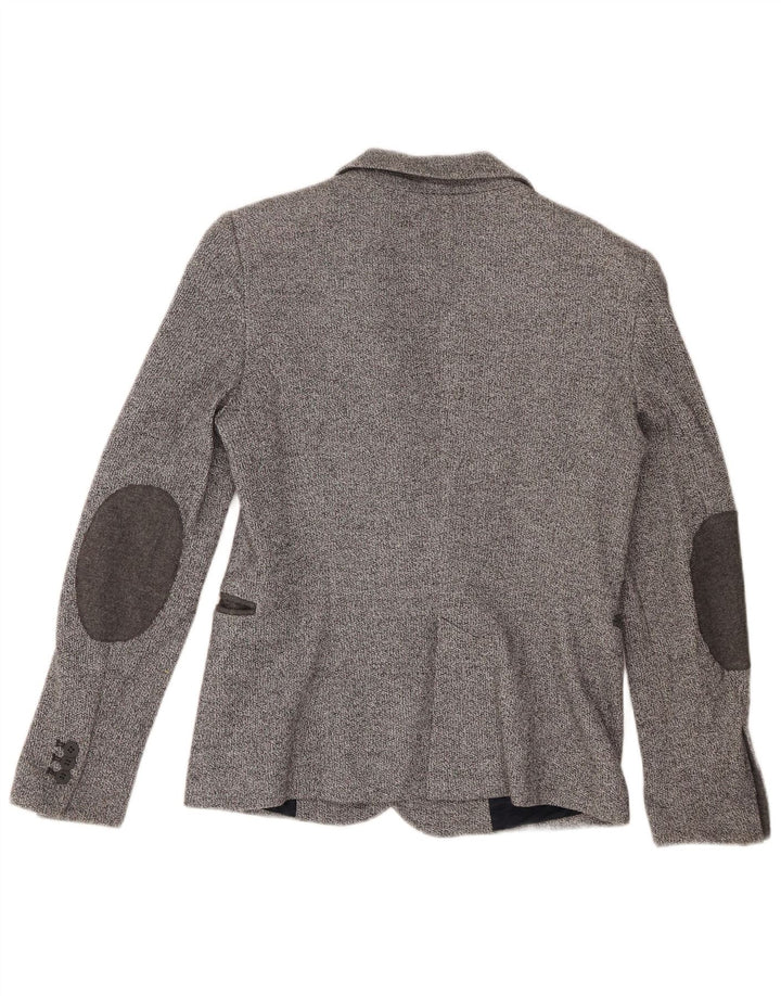 Zara Womens Knit 1 Button Blazer Jacket UK 12 Medium Grey Flecked Cotton