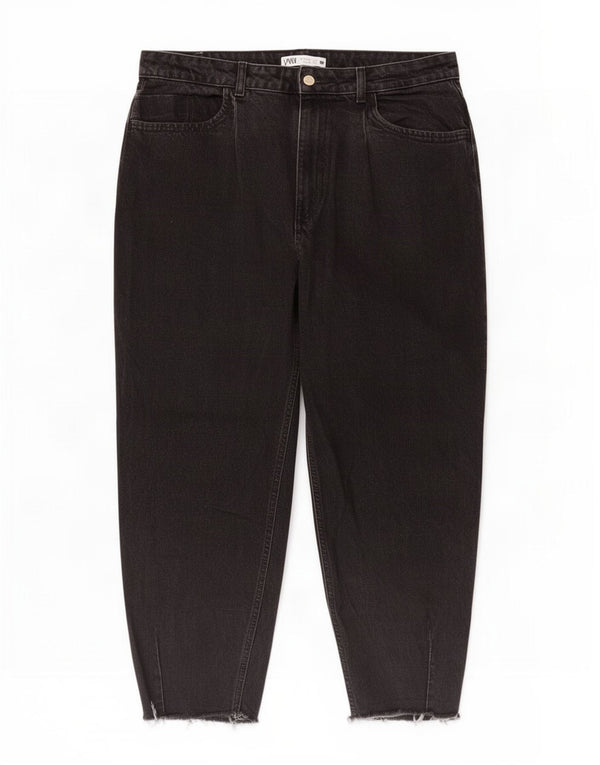 Zara Womens Crop High Waist Tapered Jeans EU 42 Large W32 L26 Black