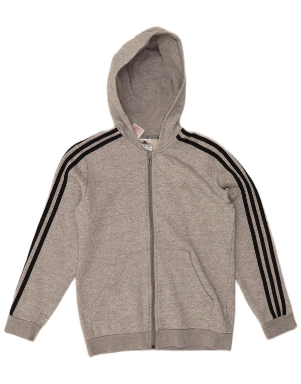 ADIDAS Boys Zip Hoodie Sweater 11-12 Years Grey Flecked Cotton