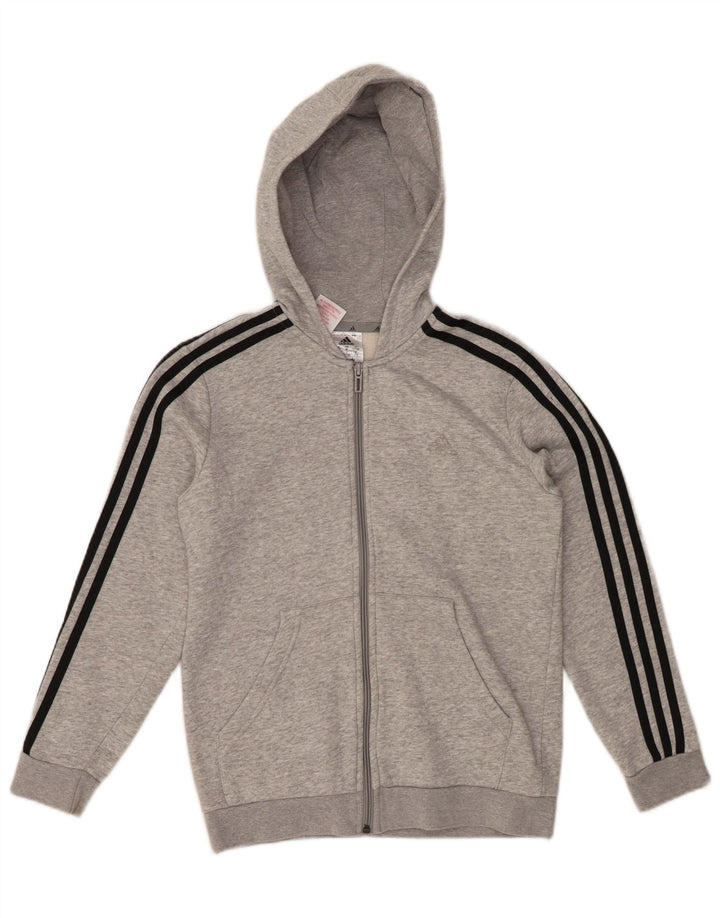 ADIDAS Boys Zip Hoodie Sweater 11-12 Years Grey Flecked Cotton