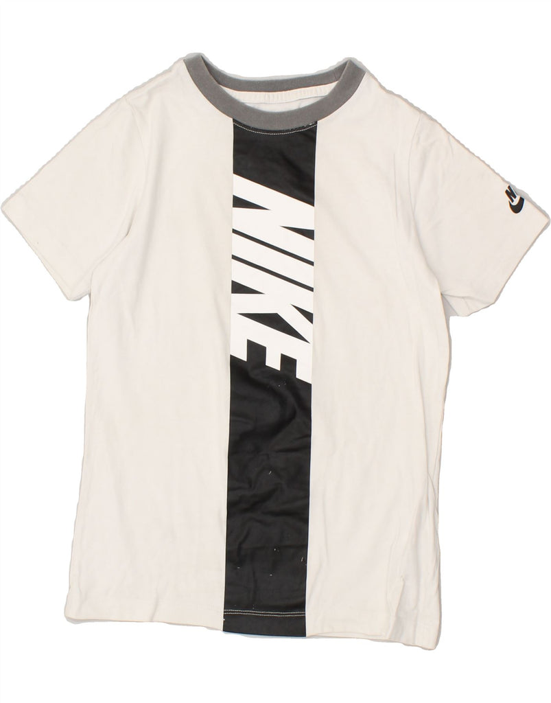 NIKE Boys Graphic T-Shirt Top 10-11 Years Medium White Colourblock Cotton | Vintage Nike | Thrift | Second-Hand Nike | Used Clothing | Messina Hembry 