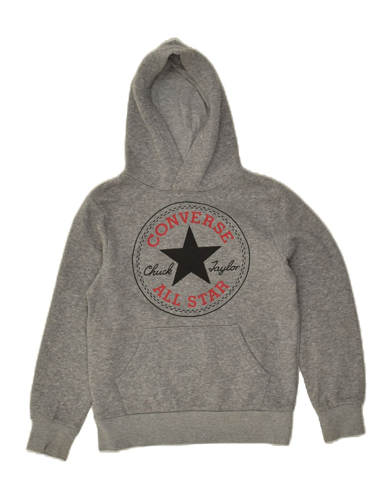CONVERSE Girls Graphic Hoodie Jumper 8-9 Years Small Grey Cotton | Vintage Converse | Thrift | Second-Hand Converse | Used Clothing | Messina Hembry 