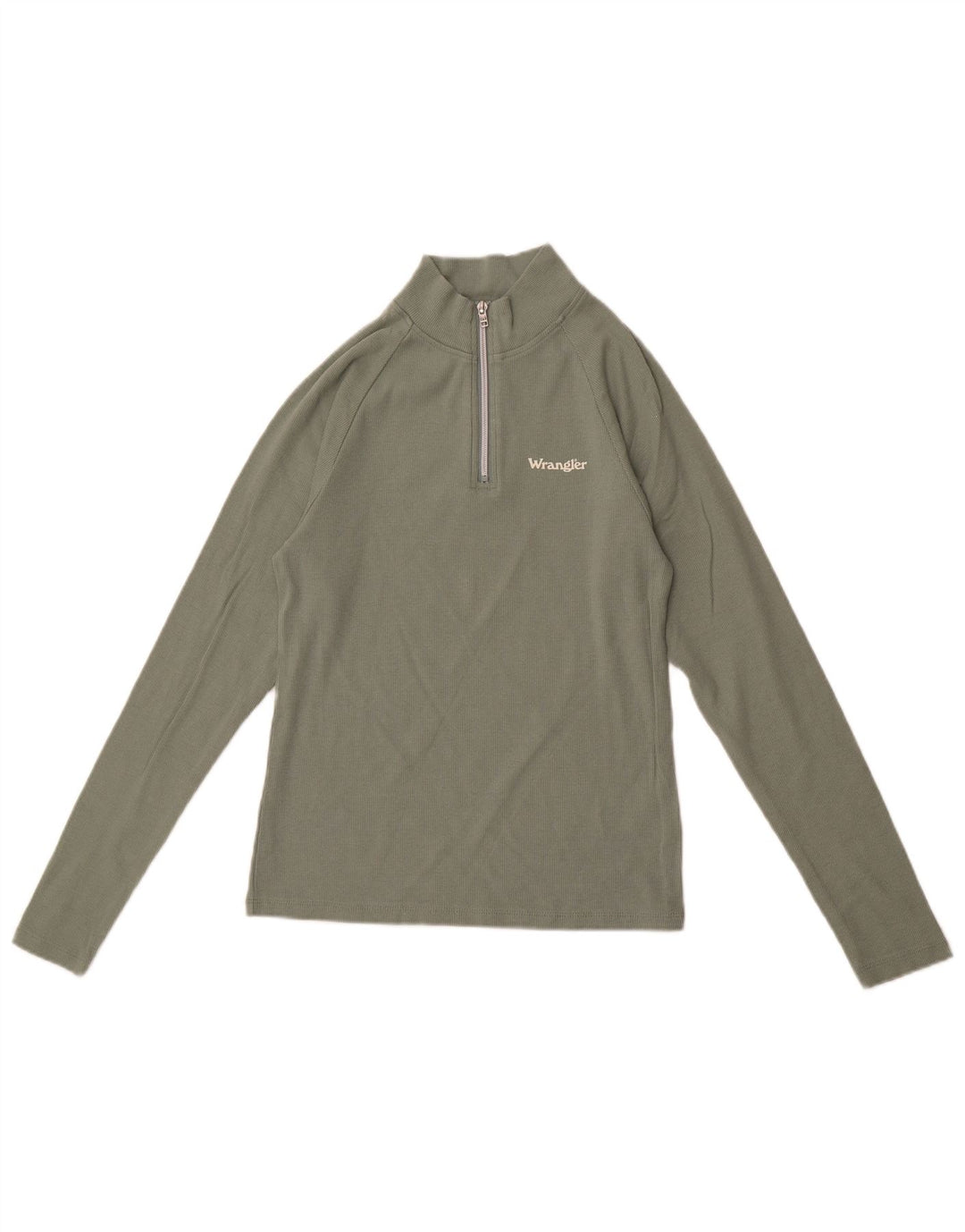 Wrangler Womens Zip Neck Top Long Sleeve UK 12 Medium Green Cotton