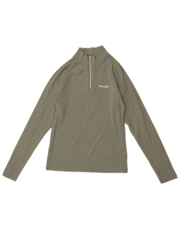 Wrangler Womens Zip Neck Top Long Sleeve UK 12 Medium Green Cotton